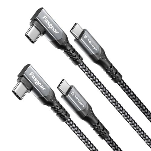 Fasgear 100W USB C to Type C 90 Degree Cable, 2 Pack, 6ft, Black | USB 3.1 Gen 2 10Gbps Data, Power Delivery Cord Compatible with VR Headset,PD Docking Station,Hard Drives,Mac-Book,4K Displays - color: 2 Pack Black, size: 6ft