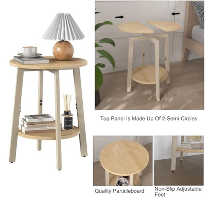 sthmec Side Table Set of 2, Small Round End Table with Storage Shelf for Small Space, 2-Tier Bedside Table Sofa Couch Table, Nighstands Set of 2 Accent Table for Living Room, Bedroom, Natural - color: Natural