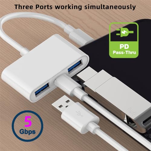 Type C USB-C to Dual Type-A USB3.0 Female with PD Power Charge Adapter Compatible with Laptop Tablet Phone - style: USB3.0 3-in-1