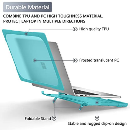 Batianda Durable Stand Case for Microsoft Surface Laptop 13.5 Inch, Blue | Fits Surface Laptop 3/4/5 13.5" with Alcantara Palm Rest, Heavy Duty Ergonomic Foldable Stand, TPU Bumper, Matte Hard Shell - color: Light blue, size: with Alcantara material Palm