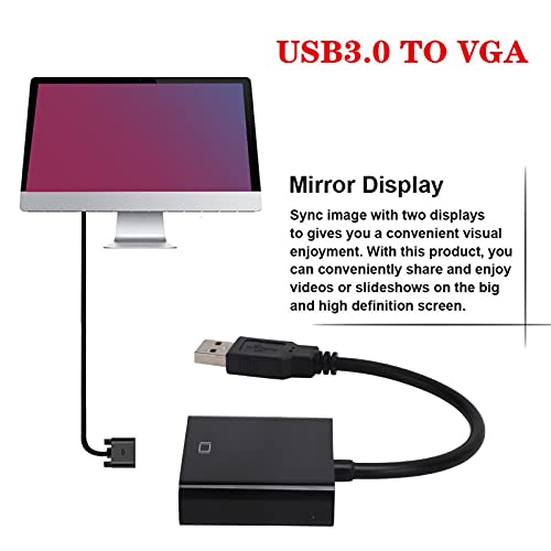 Zopsc USB 3.0 to VGA Adapter Cable, 5Gbps, HD 1080P, 15Pin Female, Multi Display Support, No External Power Supply, for PC, Laptops, Desktops, Black - color: Black
