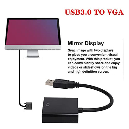 Zopsc USB 3.0 to VGA Adapter Cable, 5Gbps, HD 1080P, 15Pin Female, Multi Display Support, No External Power Supply, for PC, Laptops, Desktops, Black - color: Black