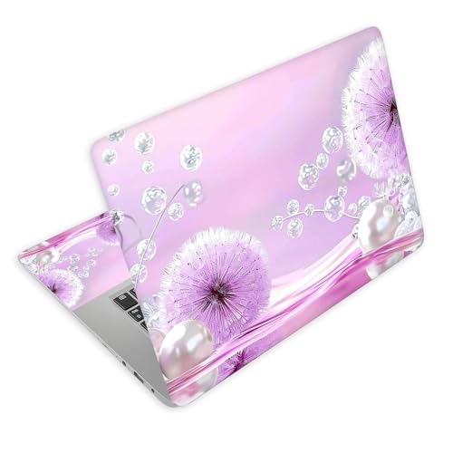 Universal Laptop Skin Decal, 3-Piece Vinyl Protector for 12 13 14 15.6" Notebook, Waterproof Anti-Scratch, Easy Trim & Bubble-Free Finish, Purple Dandelions White Pearls - color: Purple Dandelions White Pearls