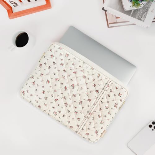 MOSISO 13-13.3 inch Laptop Case, 13.3 inch Puffy Laptop Sleeve | Compatible with MacBook Neo/Air13.6/Pro13/Pro14, HP Dell ASUS Lenovo, Square Quilted Floral Vertical Bag&Small Case, Pink - color: Pink, size: 13.3 inch