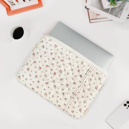 MOSISO 13-13.3 inch Laptop Case, 13.3 inch Puffy Laptop Sleeve | Compatible with MacBook Neo/Air13.6/Pro13/Pro14, HP Dell ASUS Lenovo, Square Quilted Floral Vertical Bag&Small Case, Pink - color: Pink, size: 13.3 inch