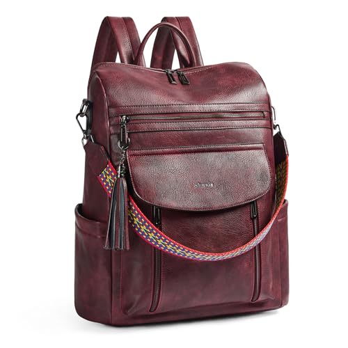 Laptop Backpack for Women 15.6 inch,Travel Leather Backpack Purse Nurse Teacher Carry on Backpack Computer Bag,Professional Water-Resistant College Business Work Casual Daypack,Two-tone Maroon - color: Two-tone Maroon