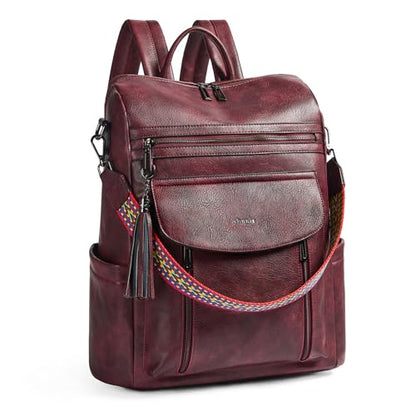 Laptop Backpack for Women 15.6 inch,Travel Leather Backpack Purse Nurse Teacher Carry on Backpack Computer Bag,Professional Water-Resistant College Business Work Casual Daypack,Two-tone Maroon - color: Two-tone Maroon