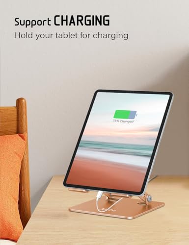 Aoviho Tablet Stand for Desk,Adjustable Tablet Holder,Gold | Stable Aluminum Design, Fits iPad Pro/Air/Mini & Samsung Tablets, Adjustable Viewing, Ideal for Office & Home - color: Gold