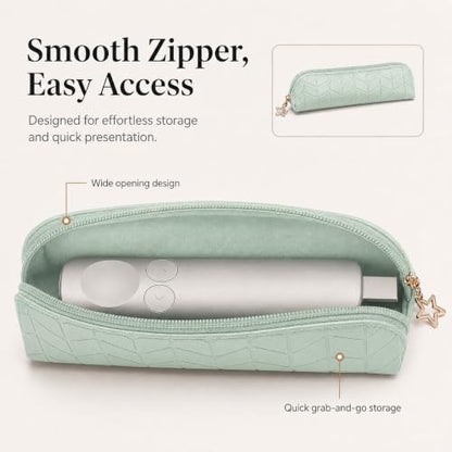 Storage Pouch Compatible with Logitech Spotlight 3 Presentation Remote, PU Leather Zipper Carrying Case, Slim Portable Organizer Bag for Presenter Remote and USB Receiver, Travel Office Case, Green
