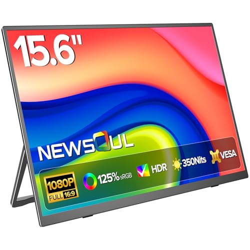 Newsoul Portable Monitor 15.6 Inch, 125% sRGB Laptop Monitor Built-in 0~180°Adjustment Stand | Speaker | VESA, HDMI USB-C Plug&Play, Ultra-Thin Second Extender Screen for Phone Game Console - size: 15.6-Inch