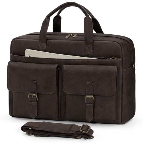 RAINSMORE Messenger Bag for Men 16 Inch Leather Laptop Bags Work Computer Briefcase Vintage Mens Satchel Shoulder Bag for Work, Office, Business, Travel, Coffee - color: Coffee
