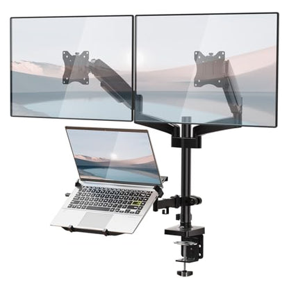 WALI Triple Arm Laptop and Dual Monitor Desk Mount for 17" Notebook and Up to 32" Screens, Adjustable Monitor Arms with Tilt Swivel Rotation, VESA 75x75 100x100, Black (GSDM003LP) - size: Triple, style: Fully Adjustable Desk Mount
