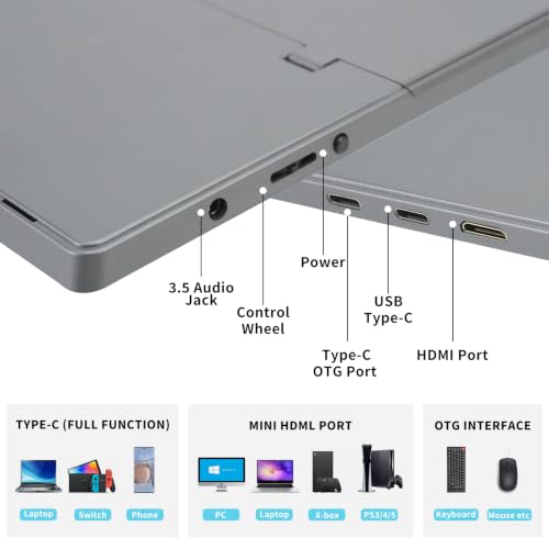 Portable Monitor, 13.3 Inch, 1200P IPS Display, Zero Frame, USB-C and HDMI, for Laptop, PC, Mac, PS, Xbox, Nintendo Switch - size: 13.3 Inch