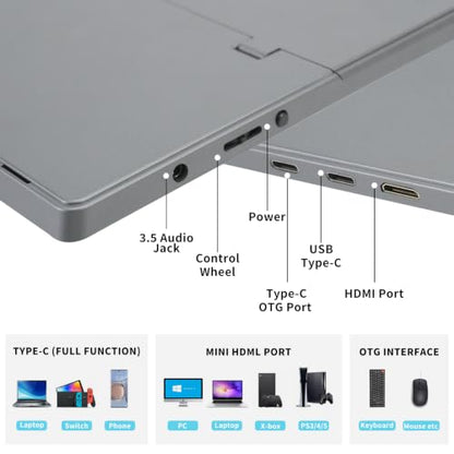 Portable Monitor, 13.3 Inch, 1200P IPS Display, Zero Frame, USB-C and HDMI, for Laptop, PC, Mac, PS, Xbox, Nintendo Switch - size: 13.3 Inch