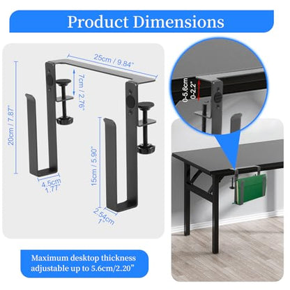 Desk Side Laptop Mount,Metal Hanging Adjustable Side Laptop Mount,No Drilling Siding Table Organizer for Office Home Tablets, Documents With Anti-Scratch,Metal Hanging Notebooks Holder
