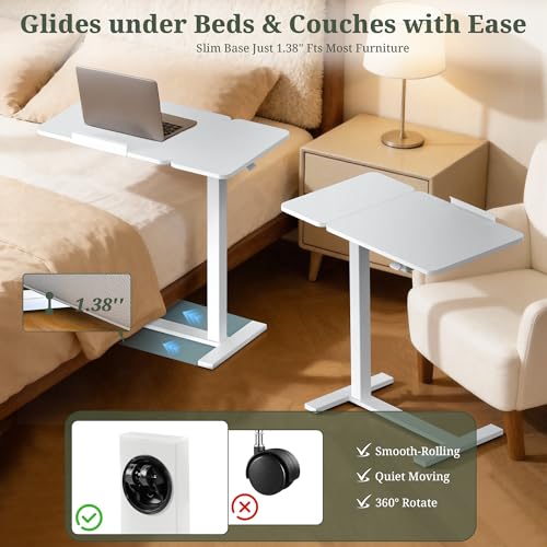 Mobile Standing Desk, Height Adjustable Laptop Desk with Tilting Top | Stable Steel Frame, Smooth Lift Mechanism, Adjustable Tilt Surface, Easy Assembly, Ideal for Home, Office & Dorm, White - color: White, style: Tilt Adjustable