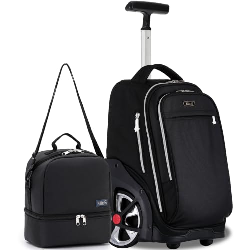 NEW TILAMI 19 Inch Rolling Backpack with Lunch Bag School Stair-Climbing | Stair-Climbing Teen Boys Girls Carry-on Suitcase Large Compartment 15.6 Laptop Sleeve Adjustable Handle Roller Travel Bag - color: Black