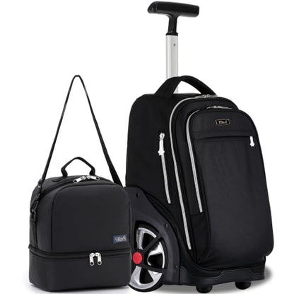 NEW TILAMI 19 Inch Rolling Backpack with Lunch Bag School Stair-Climbing | Stair-Climbing Teen Boys Girls Carry-on Suitcase Large Compartment 15.6 Laptop Sleeve Adjustable Handle Roller Travel Bag - color: Black