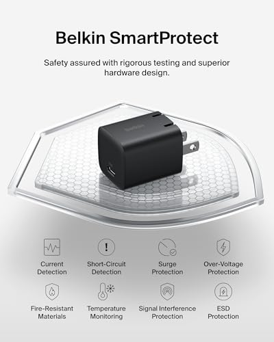 Belkin USB C Charger Block 25W – PD3.0 PPS Super Fast Charging - Samsung Galaxy S26, S25, Apple iPhone 17, Air, Pro, Pro Max, AirPods, Apple Watch, Google Pixel 10, Nintendo Switch, etc - Black - style: New Gen