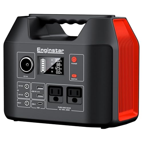 EnginStar Portable Power Station 300W 296Wh Battery Bank with 110V Pure Sine Wave AC Outlet for Outdoors Camping Hunting and Emergency, 80000mAh Backup Battery Power Supply for CPAP - color: Black