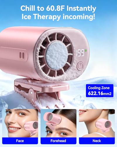Clip-On Portable Fan with Ice Cooling, 20000 RPM Rechargeable Handheld Turbo Fan, 360° Rotating Detachable Clip, Mini Stroller Fan for Baby, Compact Travel Essentials, Summer Gifts for Women,Pink - color: Pink