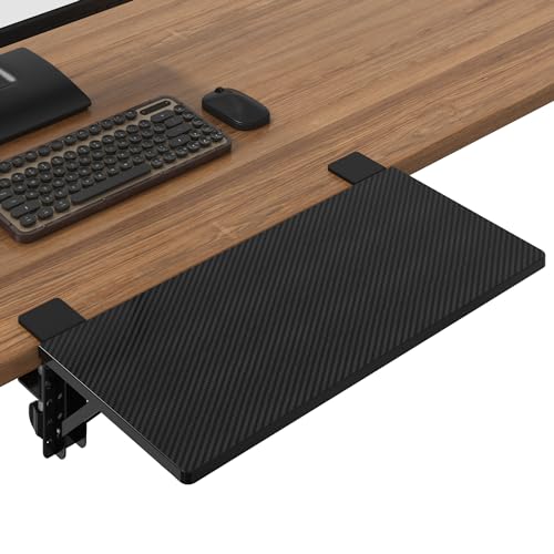 BONTEC Small Ergonomics Desk Extender Tray, 20x9.5 Inch Table Mount Arm Rest Shelf, 90° Foldable Keyboard Tray Platform, Clamp on Computer Arm Rest for Desk Suitable for Office Desks, Black Carbon - color: Black Carbon Fiber, size: 20"*9.5"(51cm*24cm)