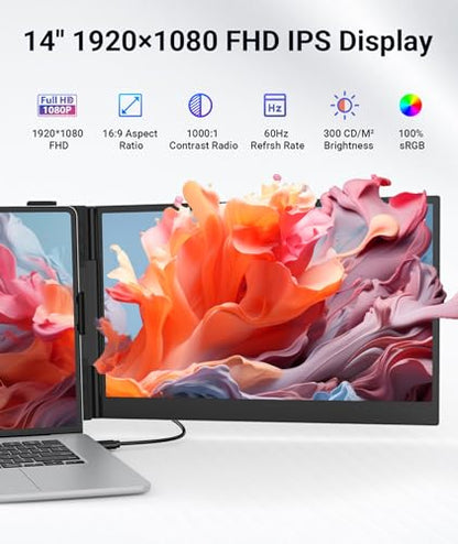 Laptop Screen Extender, Ultra Thin 14" 1080P FHD Triple Portable Monitor for Laptops 13-17.3", 2.2lbs Lightweight Travel Dual Monitor Extender, Plug-Play Aluminum Extended for Mac/Windows/PS5/Chrome - style: 14" Ultra-thin Triple Screen