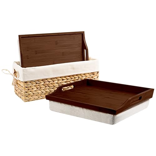 ROSSIE Home Wood Lap Tray – Java Bamboo, 2-Pack with Storage Basket - color: Java, size: 2-Pack with Basket