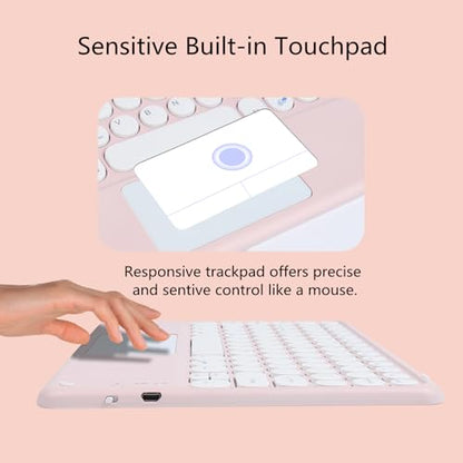 Wireless Bluetooth Keyboard with Touchpad 10inch Portable Rechargeable Slim Keyboard for iPad Pro/iPad Air/iPad 9.7/iPad 10.2/iPad mini and Other iOS Android Windows Devices(Pink) - color: Pink 1