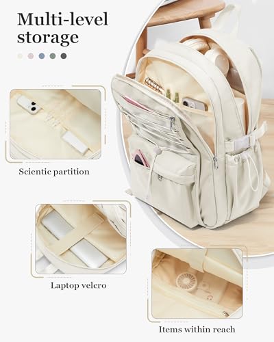 suwasp College Backpack for Women, Waterproof Laptop Backpack Fits 15.6 Inch Laptop, School Bookbag with Water Bottle Pocket, Anti Theft Work Backpack for College, Travel, Commuter - color: Milky White