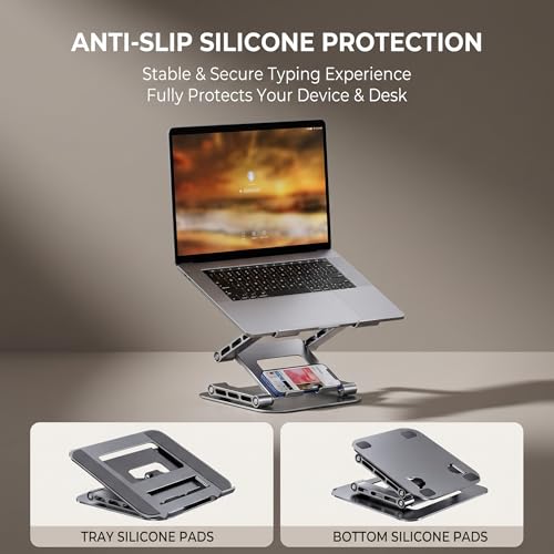 3-Tier Height-Adjustable Laptop Stand, All-Metal Dual-Bar Anti-Slip Heat-Dissipating Notebook Stand for MacBook Pro/Air (10-17"), Tablet, Gaming, Office, Home, Drawing - Gray - color: A. 3-Tier, Gray