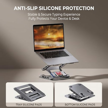 3-Tier Height-Adjustable Laptop Stand, All-Metal Dual-Bar Anti-Slip Heat-Dissipating Notebook Stand for MacBook Pro/Air (10-17"), Tablet, Gaming, Office, Home, Drawing - Silver - color: B. 3-Tier, Silver