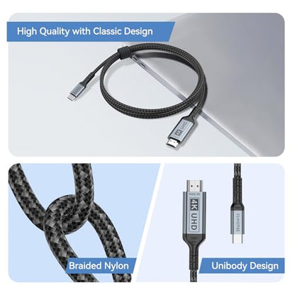 USB C to HDMI Cable for iPhone iPad MacBook Galaxy to TV Projector Monitor, USB-C to HDMI Cord Adapter, Thunderbolt 3 4 5 to HDMI Cable (4K 60Hz, 3.3ft) - size: 3.3ft, style: 4K 60Hz