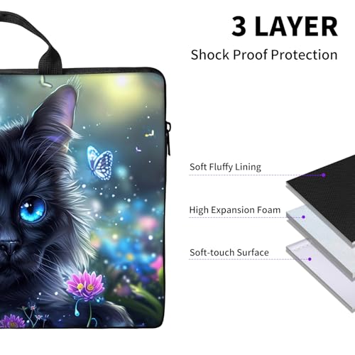 Laptop Bag,14 15 15.6 inch Laptop Case Sleeve,Computer Sleeve with Handle for Women Men,Carrying Case for MacBook,Dell,Lenovo,Notebook Computer,Black Cat Flower - color: Black Cat Flower