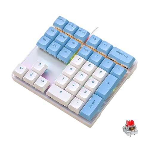 Mechanical Numpad Rainbow Backlit Smooth Red Switches Wired USB Number Pad 33-Key NKRO Numeric Keypad with XDA PBT Keycaps External Keyboard Num Pad for Laptop, Mac - White Blue - color: White Blue - Red Switch