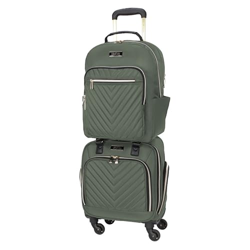 Kenneth Cole REACTION Chelsea 2-Piece Bundle - 17" 4-Wheel Spinner Underseat Carry-On Luggage & Matching 15" Laptop Backpack, Olive - color: Olive, size: 2-Piece Bundle (Underseater + Backpack)