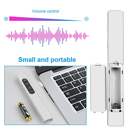 Presentation Clicker Wireless Presenter Remote with Hyperlink & Volume Remote Clicker for PowerPoint Office Classroom Presentation Remote Control Pointer Slide Advancer (Battery Included) - style: USB-White