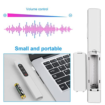 Presentation Clicker Wireless Presenter Remote with Hyperlink & Volume Remote Clicker for PowerPoint Office Classroom Presentation Remote Control Pointer Slide Advancer (Battery Included) - style: USB-White