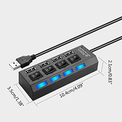 USB Hub 2.0, 4-Port Data Hub Splitter with Multiple Expander and Individual On/Off Switches for, Vista Splitter for Laptop Pc with Switch
