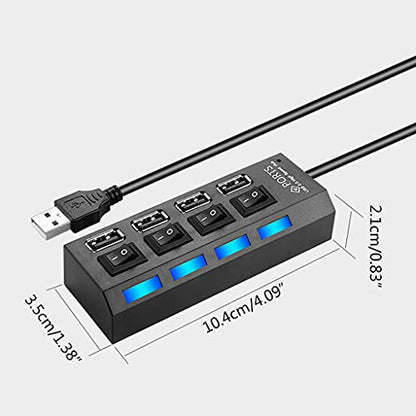 USB Hub 2.0, 4-Port Data Hub Splitter with Multiple Expander and Individual On/Off Switches for, Vista Splitter for Laptop Pc with Switch