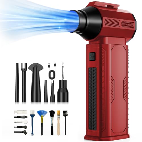 Compressed Air Duster, 130,000RPM Ultra-Powerful Electric Air Duster | 8000mAh Rechargeable Battery Cordless Blower, 4-Gear Adjustable Air Blower for Keyboard, Computer, Car - Bright Red - color: Bright Red