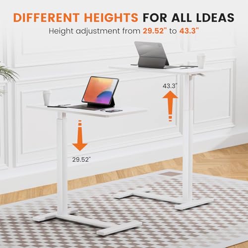 Mobile Standing Desk with Wheels, Rolling Laptop Table, Adjustable Overbed Table for Hospital & Home Use, Compact & Sturdy, Modern White