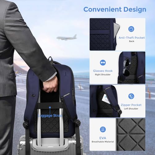 17.3 Inch Laptop Backpack for Men Women, 30L Travel Backpack | Carry-On Flight Approved,Work Computer Backpack with USB A&C Port,Business Laptop Bag,WaterResistant Anti-Theft Daypack - color: Blue