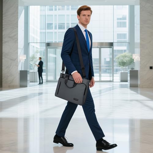 RAINYEAR 15.6 Inch Expandable Laptop Bag with Handle for Men Women | Waterproof Large Capacity Laptop Shoulder Bag Carrying Bag Briefcase Compatible with 15.6 inch Laptop Computer PC - color: Gray