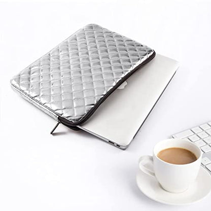 TRIUMPH VISION Puffy Laptop Sleeve Pouch Case Protective Bag Lined Padded | Puffy Laptop Case 14 15 in Quilted Leather Protection Shockproof Cushion Padding Fashion with Pocket Safe Silver - color: Silver Quilted, size: 14-15 Inch