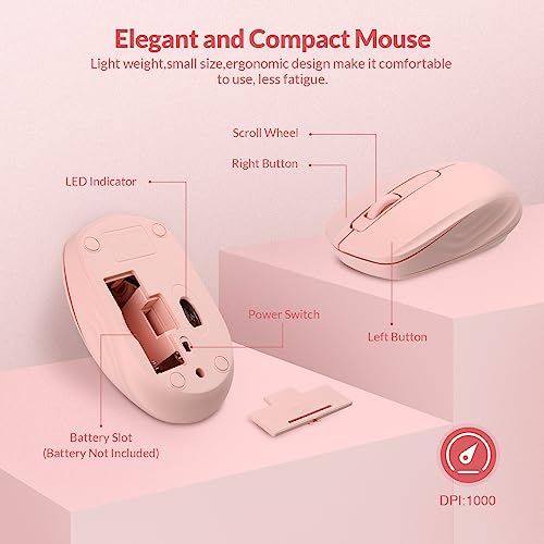 Wireless Keyboard and Mouse Combo - Rii Standard Office PC Keyboard and Optical Wireless Mice (Pink) - color: PINK