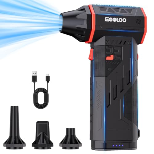 GOOLOO F5S Compressed Air Duster, 180000RPM Super Power, 3-Speed Adjustable | 4 Nozzles, Deep Cleaning for PC, Keyboard, Car&Home, Rechargeable Electric Handheld Blower Replaces Canned Air - size: Single Battery-F5S