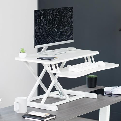 VIVO 28 inch Desk Converter, K Series, Height Adjustable Sit to Stand Riser, Dual Monitor and Laptop Workstation with Keyboard Tray, White, DESK-V028KW - color: White, size: 28"