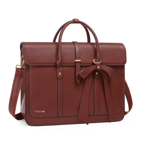 MOSISO Laptop Bag for Women, 17 inch PU Leather Laptop Shoulder Bags | 17.3 inch Messenger Bags Convertible Backpack Casual Handbag Work Briefcase Travel Computer Bag with Bowknot, Brown - color: Brown, size: 17.3 inch