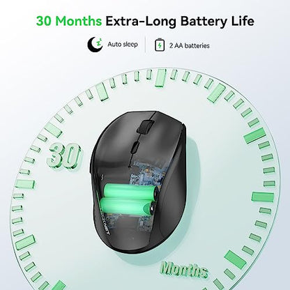 TECKNET Wireless Mouse, 2.4G Computer Mouse with 6-Level Adjustable 4800 DPI, 30 Months Battery, Ergonomic Grips, 6 Buttons Portable for PC, Chromebook, Mac - Carbon Black - color: Carbon Black